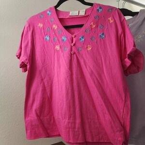 M Vintage Magenta Top with Embroidered Collar Detailing, 100% Cotton